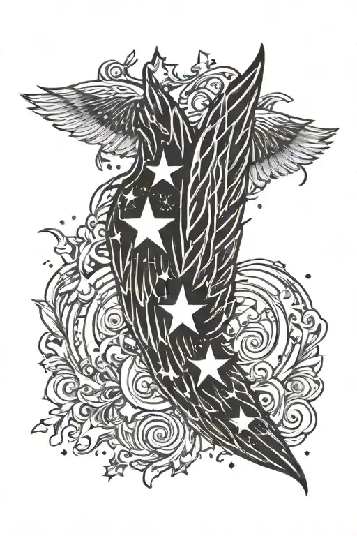 Wing And Stars And Shading Arm Sleeve