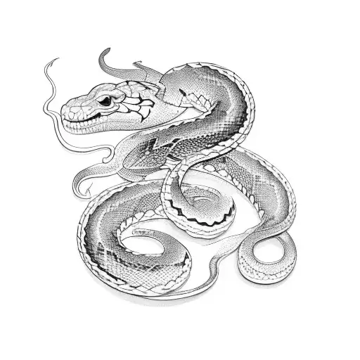 A Blackwork Tattoo Of A Snake Wrapped Around A Sword With Yellow And Orange Flowers