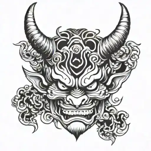 Japanese Demon With Horns Front View