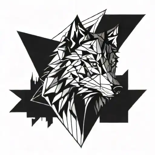 Geometric Wolf Design Using Only Black Lines And Shapes