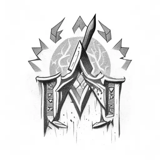 An Intricate Arrow Breaking Through A Crumbling Tombstone