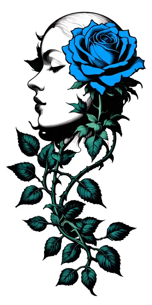 Two Vines Wrapped Round With Blue Rose On Neck