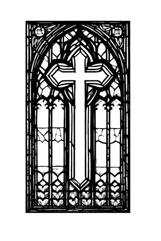 Stained Glass Window Cathedral Stained Glass With Cross Only Black And White