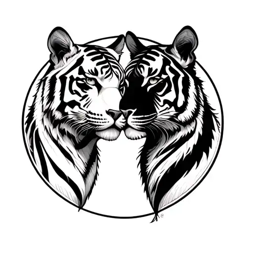 Sagittarius And Tiger Face Profile Holding Hands In A Circle