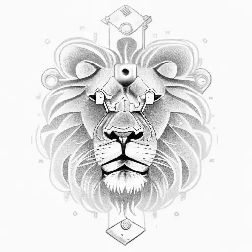 A Lion Head Made Up Of Various Mechanic Tools And Equipment