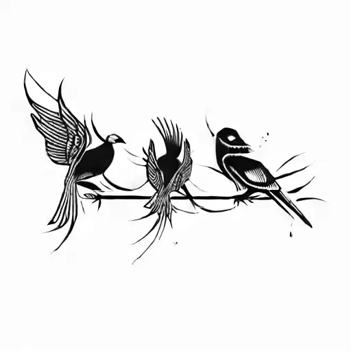 Three Birds On A Black Background