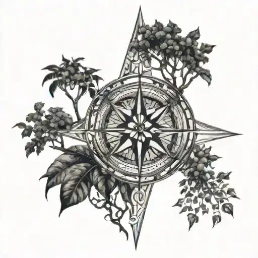 Banyan Tree Intertwined With A Compass Rose