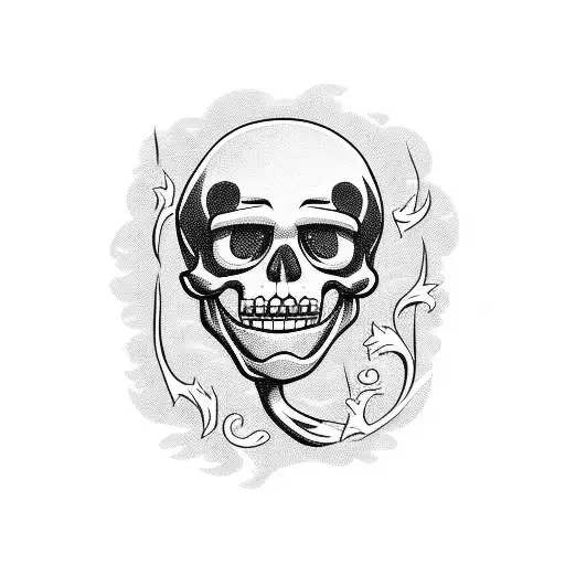 Surprised Fullbody Skelleton In Old Disney Cartoon Style