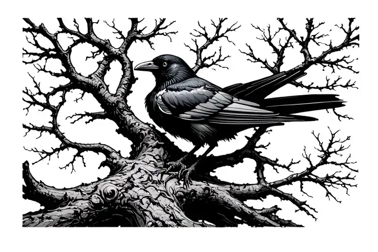 Tree With A Crow On One Of The Branches