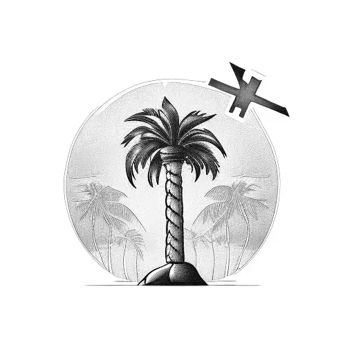 Palm Tree With A Cross And A Lion