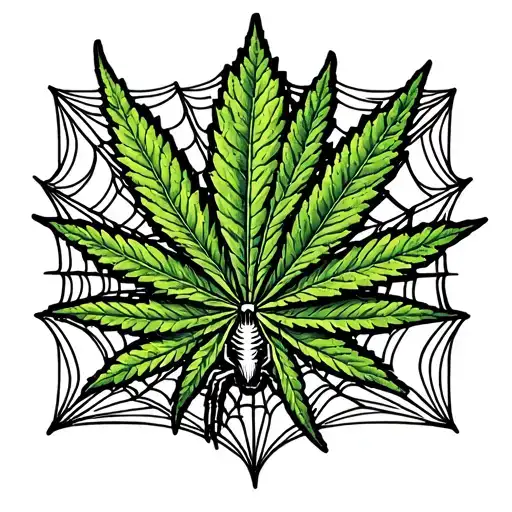 A Marijuana Leaf Made Into A Spider Web With A Spider Hanging From It