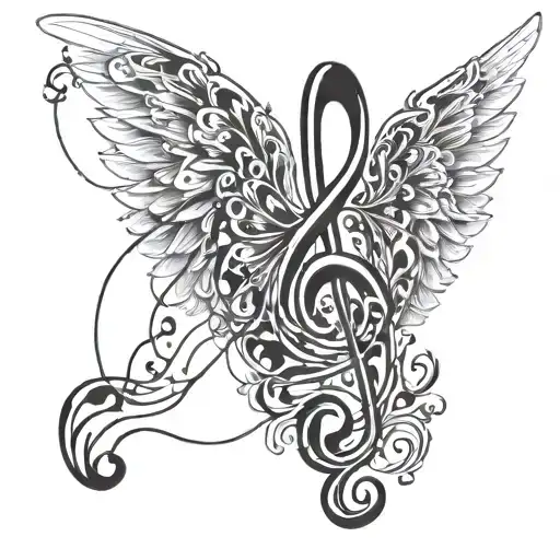 A Music Note Intertwined With Angel Wings