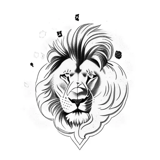Create A Blackwork Tattoo Of A Lion Surrounded By Football-related Symbols
