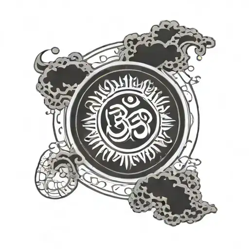 Ohm Symbol With Circle Around En Clouds Fading Tattoo On Arm
