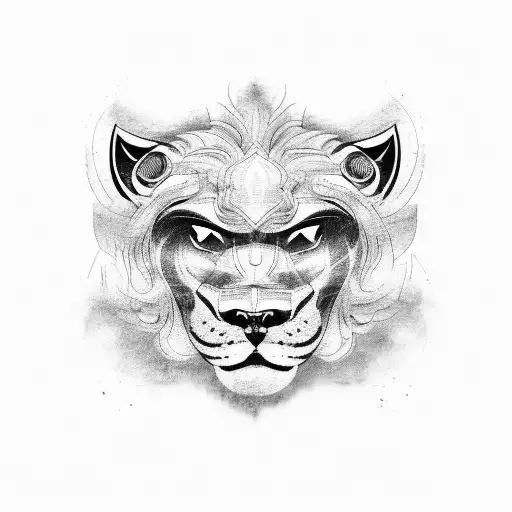 Motorcycle Engine Mixed With A Roaring Lion