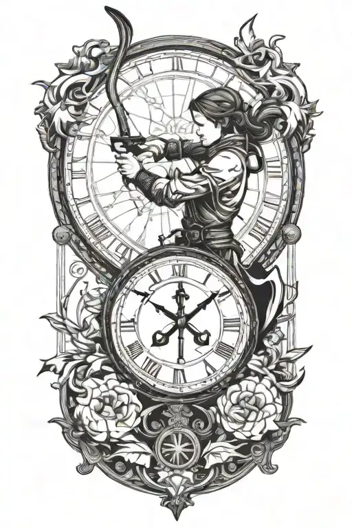 Sagittarius Archer Shooting At A Clock