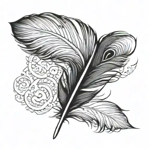 Black Feather With White Tip