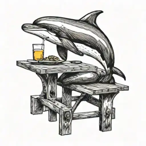 Dolphin Sitting At A Table Eating A Sandwich