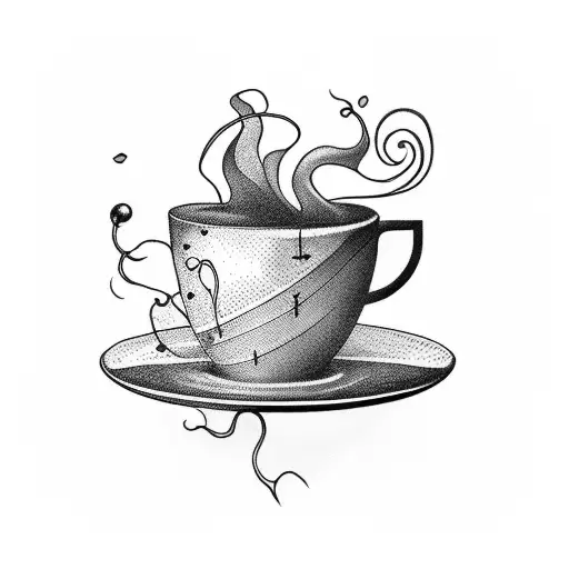 A Delicate Coffee Cup Surrounded By Swirling Lines Of Poetry