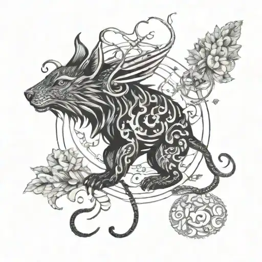 An Intricate Blackwork Tattoo Of A Mystical Creature Combining Elements Of Different Animals
