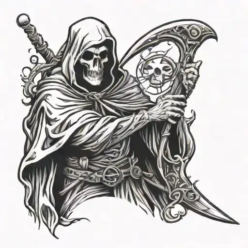 Knigh And Grim Reaper Holding