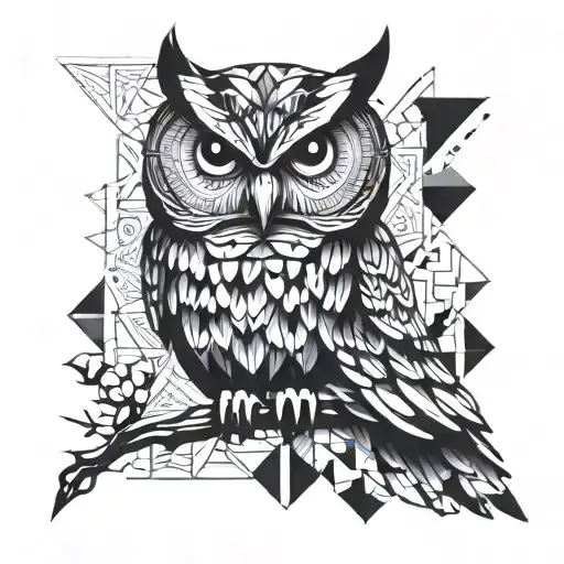 Owl Preparing To Fly With Geometric Background