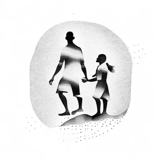 A Silhouette Of A Father And Child Holding Hands