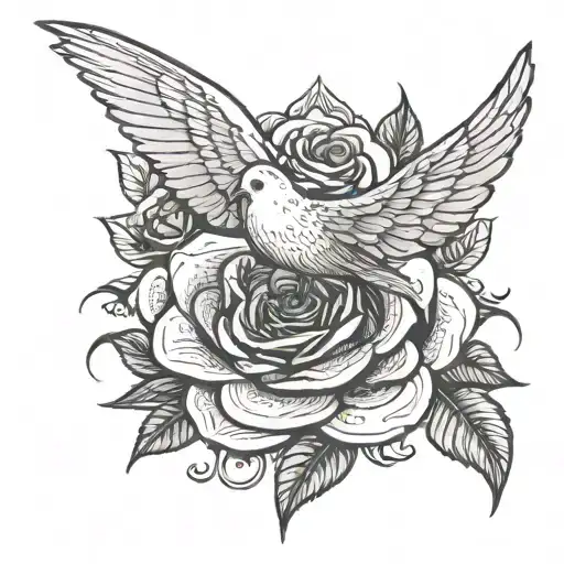 Dove Flying Over Rose