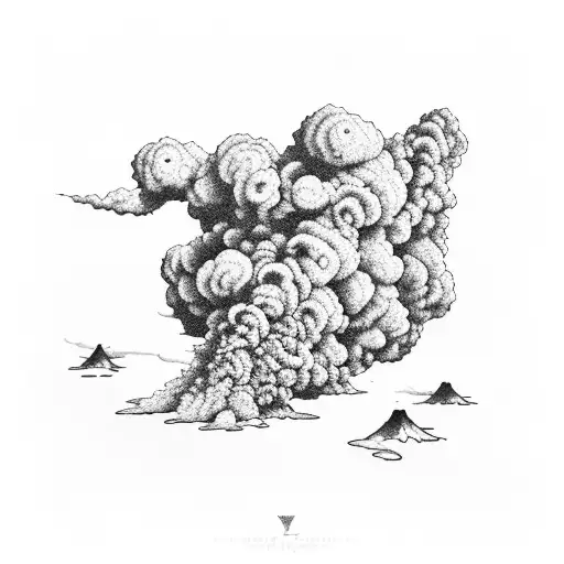 A Breathtaking Blackwork Tattoo Of A Volcanic Eruption In Fuerteventura's Ocean