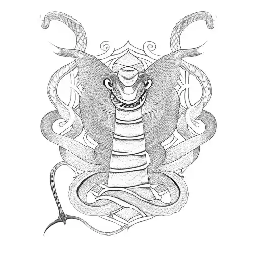 A Minimalist Design Featuring A Snake And A Sword Intersecting