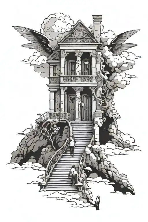 Stairway To Heaven With Young Boy Halway Leaving His Wheelchair At The Bottom