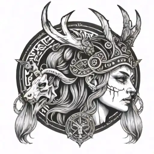 Viking Woman With Deer Skull
