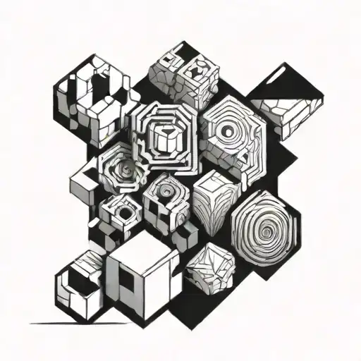 Black And White Abstract Asymetrical Geometrical Patterns Made Out Of Cubes And Spirals