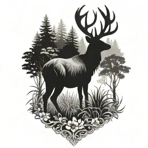 A Majestic Stag Standing In A Lush Forest Surrounded By Various Wildlife