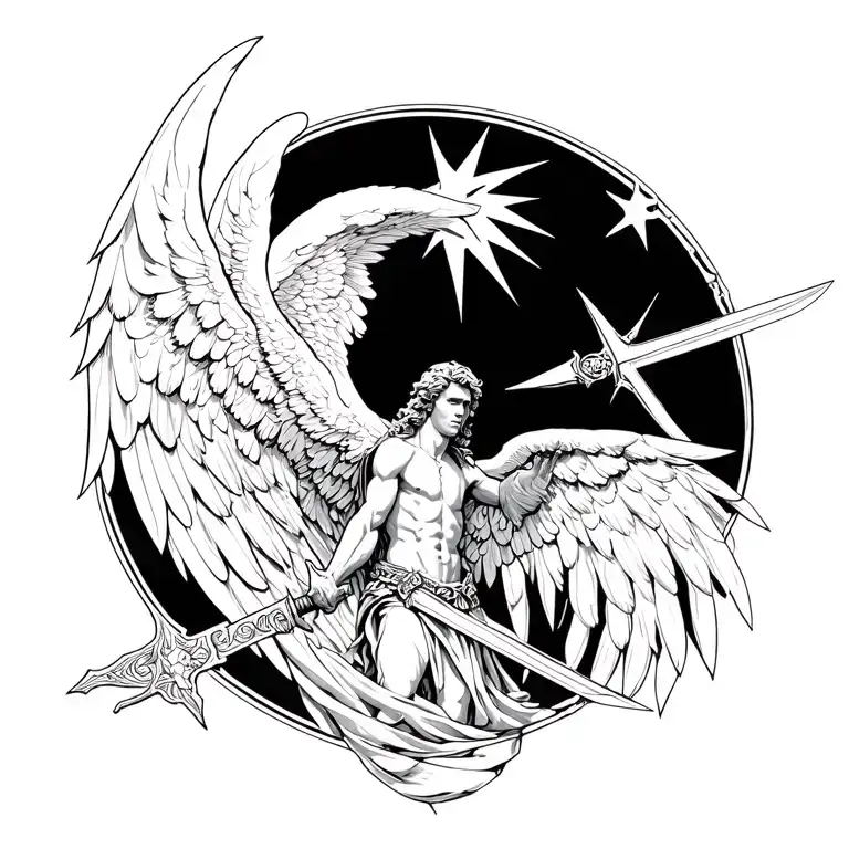 Archangel Michael Big Wings Spread Wide Holding A Sword