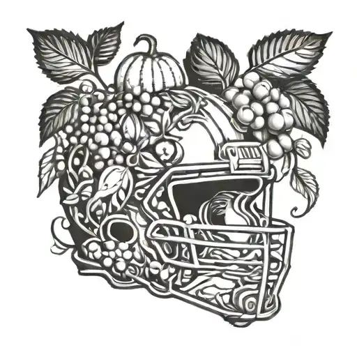 A Football Helmet Intertwined With A Vine Of Fruit And Vegetables