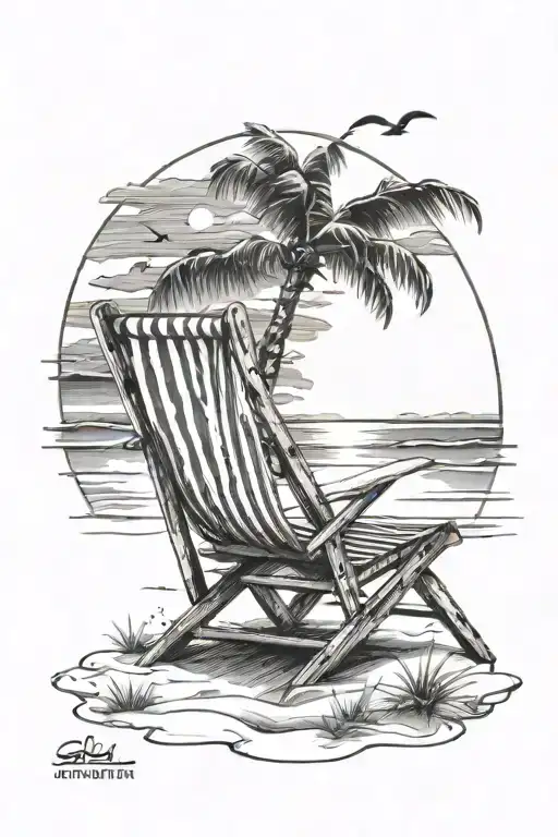 Beach Sunset Sky Beachchairs Realistic