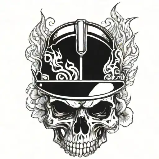 Skull With Flames And A Helmet On