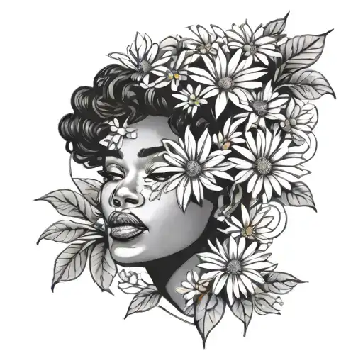 Daisies Around A Beautiful Black Woman