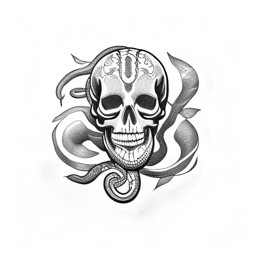 Snake Around Skull With Flowers
