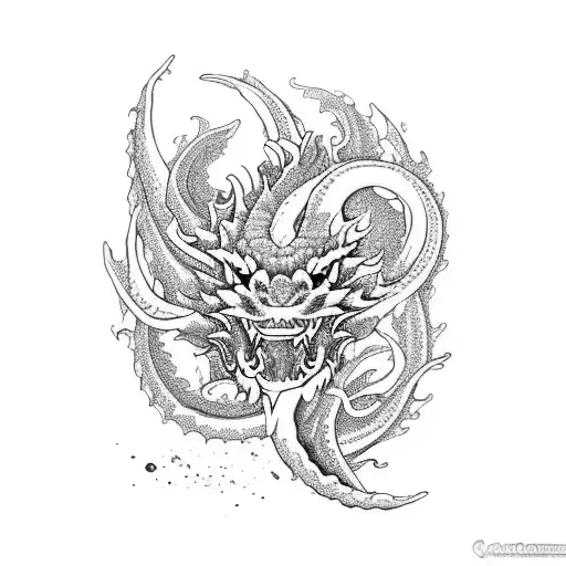 Blue Dragon Sleeve With Ocean Waves And Colorful Flowers