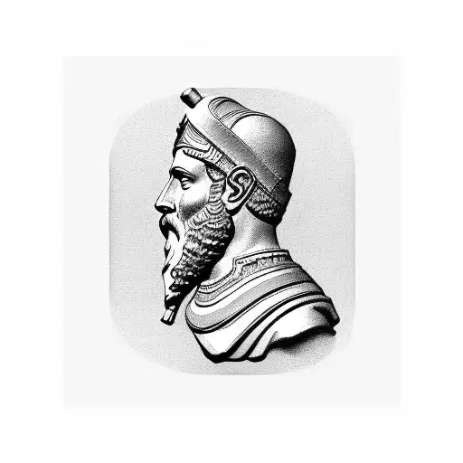 Sideview Of A Statue Of A Stoic Bearded Roman Soldier