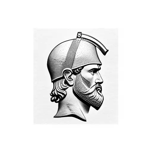 Sideview Of A Statue Of A Stoic Bearded Roman Soldier