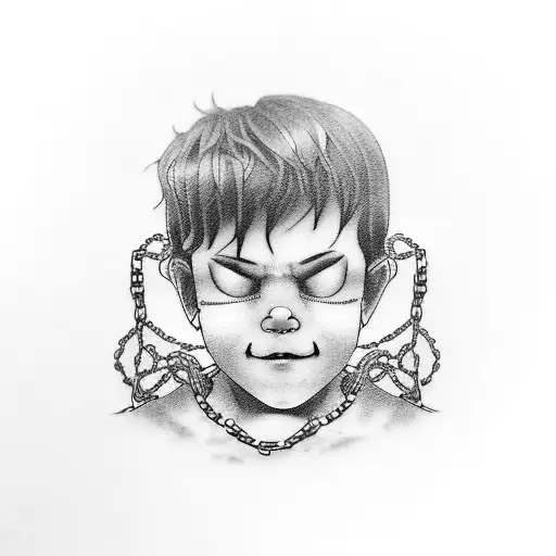 A Boy With A Tear In His Eye And A Sad Smile In His Face Being Succeed By Chains To The Darkness