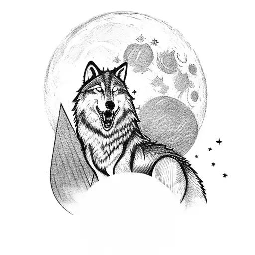 A Wolf Howling At The Moon While Standing On Top Of A Clock Tower