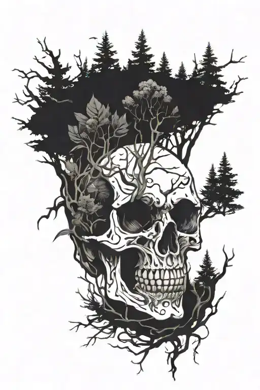 Dark Forest With Skull Made