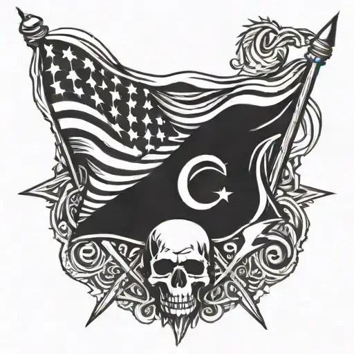 A Black Flag Waving In The Wind With A Punk Rocker Symbol In The Center