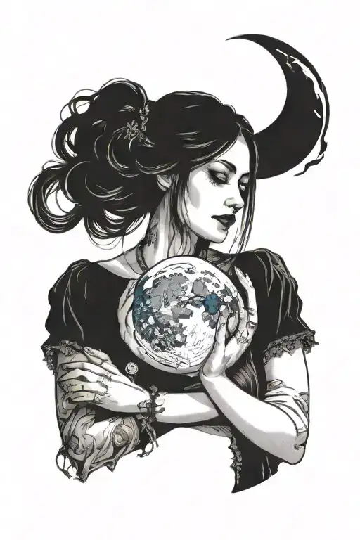 Gothic Woman Holding Moon In Her Hands Holding
