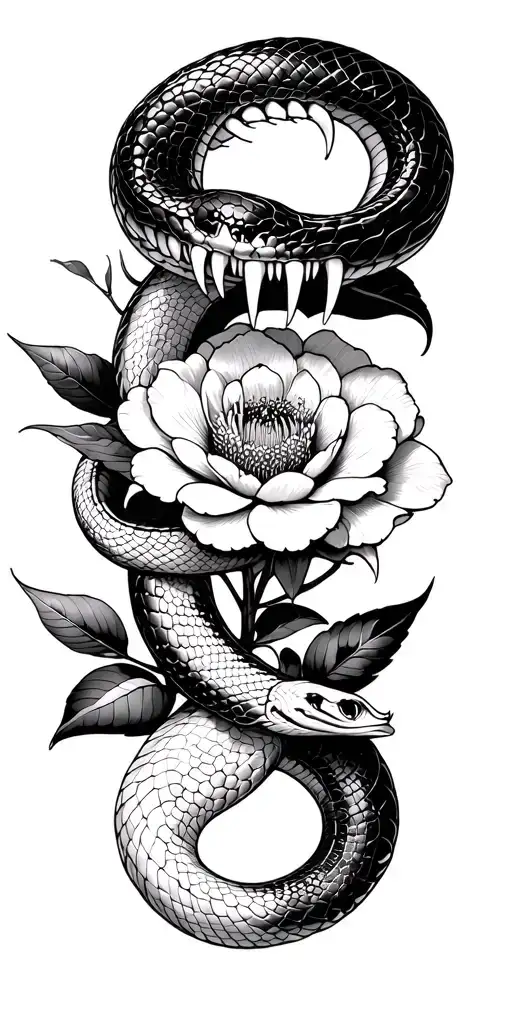 Flowers And Snake With Large Fangs