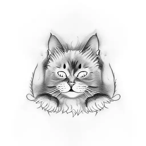 Very Fluffy Black Cat With White Paws And Belly Sleeps With Outstretched Paws